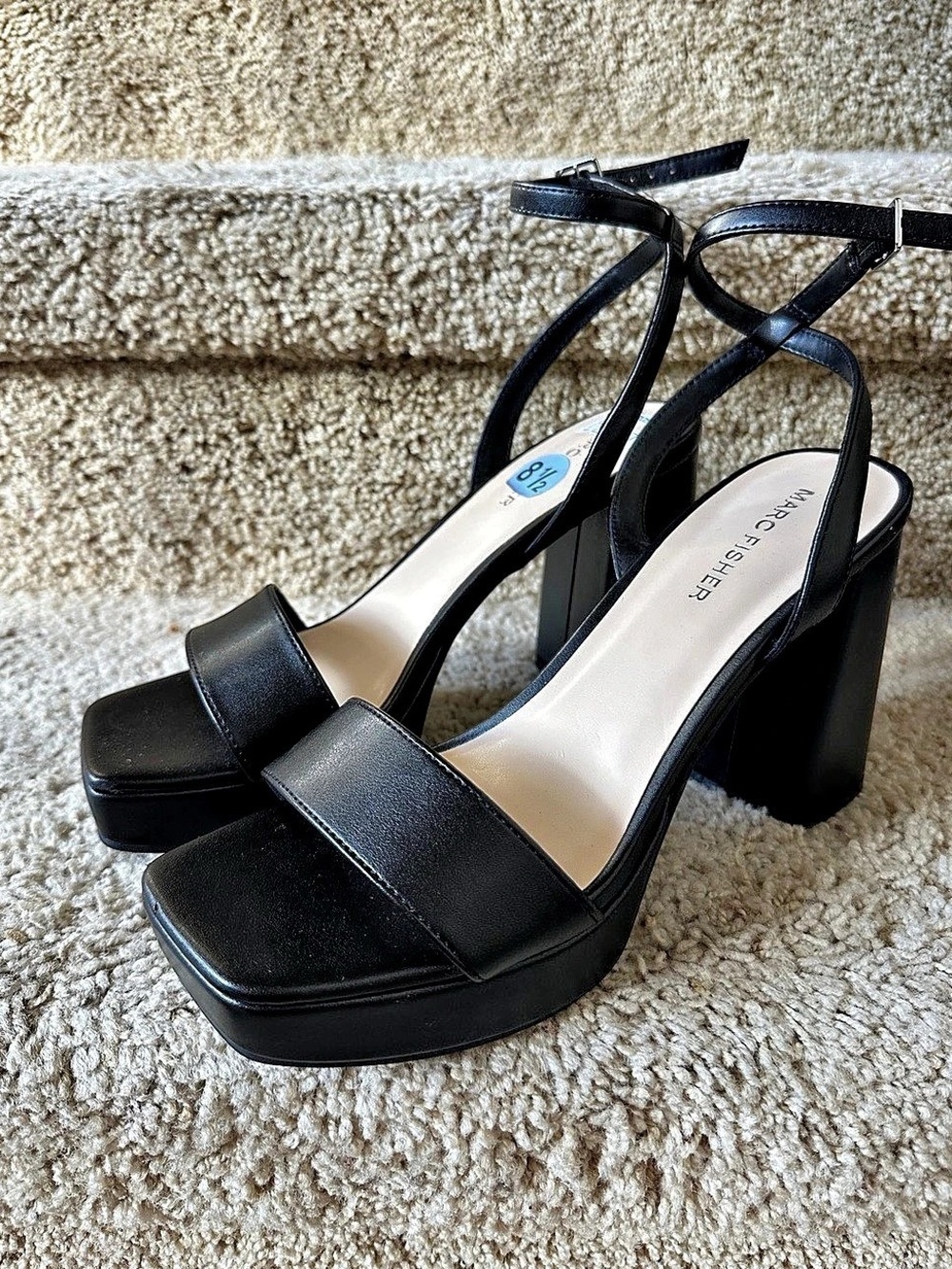 NEW Marc Fisher Black Platform Block Heel Sandals Size 8.5 US Women’s Shoes NEW